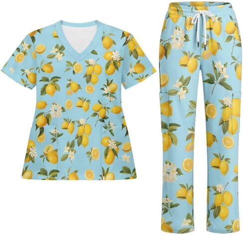 Scrubs for Women Set - V-Neck Top and Pants with Pockets Nurse Uniform Fun and Comfortable Workwear in Saudi Arabia