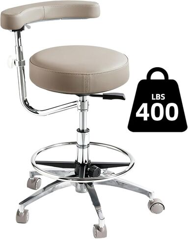 Ergonomic Dental Stool with Adjustable Height & Rolling Base - Comfortable Dentist Chair for Hygienists, Assistants, & Medical Professionals - Grey in Kuwait