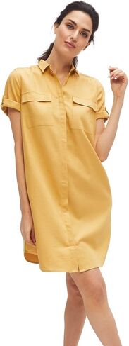 ellos Plus Size Linen-Blend Button-Front Collared Shirtdress in Saudi Arabia