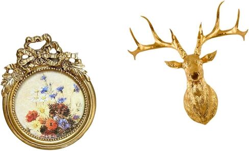 Baoblaze Round Picture Frame Decorative Ornate Vintage Resin Photo Frame Deer Head Wall Sculpture Unique Hand Crafted Design Suitable for Gift Giving Home in Kuwait