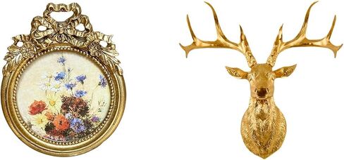 Baoblaze Round Picture Frame Decorative Ornate Vintage Resin Photo Frame Deer Head Wall Sculpture Unique Hand Crafted Design Suitable for Gift Giving Home in Kuwait