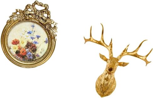 Baoblaze Round Picture Frame Decorative Ornate Vintage Resin Photo Frame Deer Head Wall Sculpture Unique Hand Crafted Design Suitable for Gift Giving Home in Kuwait