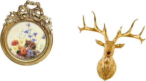Qianly Round Picture Frame Antique Frame Deer Head Wall Decoration Resin Animal Sculpture Eye Catching Artwork Suitable for Gift Giving Home in Saudi Arabia