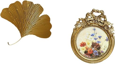 Qianly Ginkgo Ornament Wrought Iron Wall Sculptures Vintage Ornate Round Resin Photo Frame Decorative Hanging Picture Frame Handcrafted in Saudi Arabia