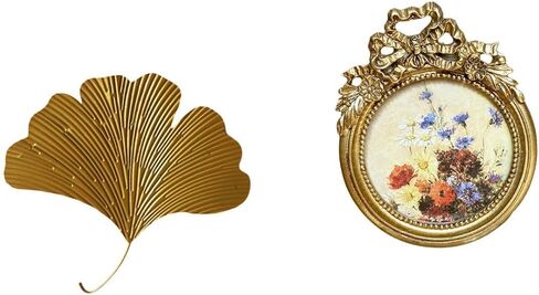 Qianly Ginkgo Ornament Wrought Iron Wall Sculptures Vintage Ornate Round Resin Photo Frame Decorative Hanging Picture Frame Handcrafted in Saudi Arabia