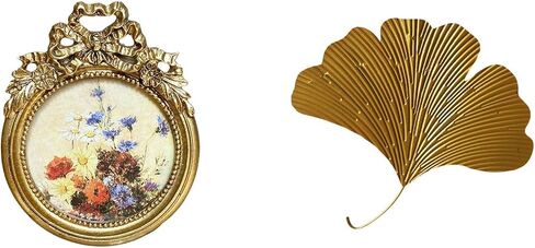 Qianly Round Picture Frame Small Vintage Golden Picture Decorative Ornate Round Resin Photo Frame Sculptures Wrought Iron Wall Sculptures Suitable in Saudi Arabia