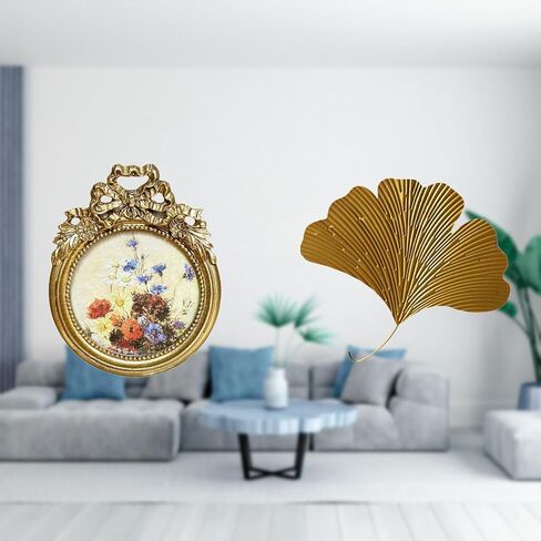Qianly Round Picture Frame Small Vintage Golden Picture Decorative Ornate Round Resin Photo Frame Sculptures Wrought Iron Wall Sculptures Suitable in Saudi Arabia