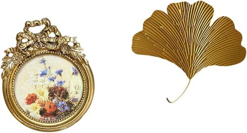 Qianly Round Picture Frame Small Vintage Golden Picture Decorative Ornate Round Resin Photo Frame Sculptures Wrought Iron Wall Sculptures Suitable in Saudi Arabia