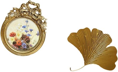 Qianly Round Picture Frame Small Vintage Golden Picture Decorative Ornate Round Resin Photo Frame Sculptures Wrought Iron Wall Sculptures Suitable in Saudi Arabia