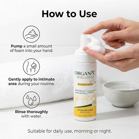 Organyc Intimate Foaming Wash for Women, Sensitive Skin Care, Certified Organic Ingredients, pH Balanced, Chamomile & Calendula, Gentle Daily Cleanser, 6.08 fl oz in Saudi Arabia