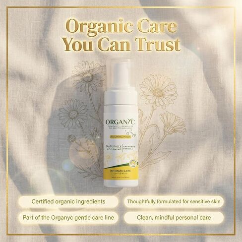 Organyc Intimate Foaming Wash for Women, Sensitive Skin Care, Certified Organic Ingredients, pH Balanced, Chamomile & Calendula, Gentle Daily Cleanser, 6.08 fl oz in Saudi Arabia