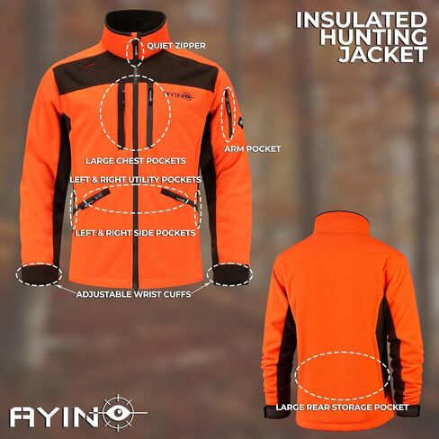 AYIN Blaze Orange Hybrid Hunting Jacket – Windproof Water-Resistant Fleece Coat with 8 Pockets – Safety Gear for Upland/Deer in Saudi Arabia