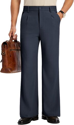 Susclude Mens Bootcut Casual Dress Pants Flared Wide Leg Old Money Pleated Elastic Waist Slacks Vintage Work Office Trousers in Kuwait
