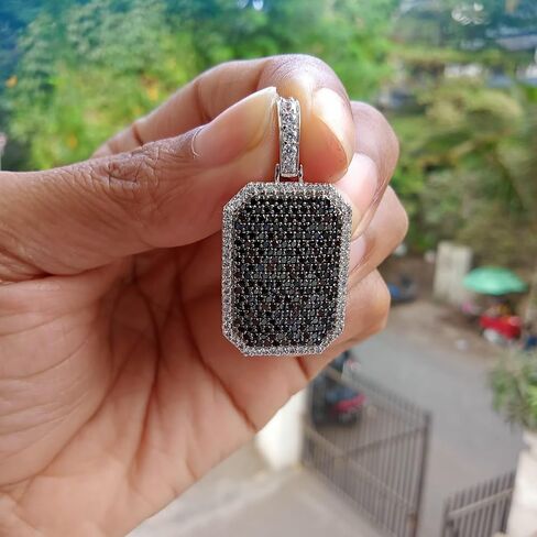 2.50 Carat Round Shape Black & White Diamond Men's & Women' Dog Tag Pendent in 14K Two Tone Gold Plated 925 Silver in Saudi Arabia