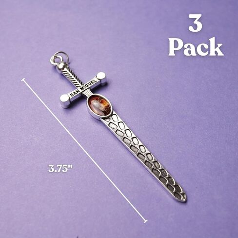 Needzo St. Michael Cross Sword Pendant, Religious Archangel Patron Saint Jewelry Accessory, Catholic Gifts, 3.75 Inches (Pack of 3) in Kuwait