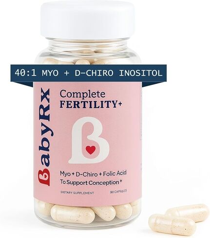 BabyRx الخصوبة الكاملة + للنساء | مكمل للخصوبة مع ميو-إينوزيتول 2000 مجم، د-شيرو إينوزيتول 50 مجم، حمض الفوليك، فيتامين د3 وب12 | دعم الإباضة وتوازن الهرمونات | 90 كبسولة in Kuwait