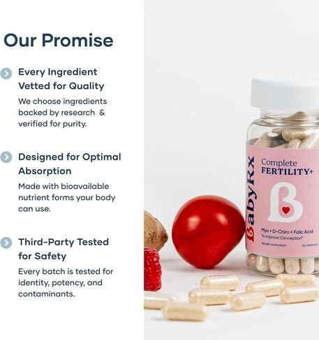 BabyRx الخصوبة الكاملة + للنساء | مكمل للخصوبة مع ميو-إينوزيتول 2000 مجم، د-شيرو إينوزيتول 50 مجم، حمض الفوليك، فيتامين د3 وب12 | دعم الإباضة وتوازن الهرمونات | 90 كبسولة in Kuwait