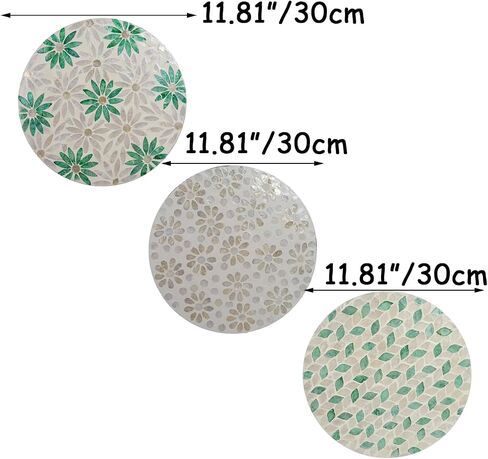 HEVSTIL 3PCS 11.8 بوصة لوحة فنية جدارية من صدفة اللؤلؤ - لوحات جدارية ساحلية مصنوعة يدويًا باللون الأخضر | منحوتات جدارية من الفسيفساء لغرف النوم والحمامات والمكاتب والفنادق وديكور المنزل (النمط الطبيعي) in Kuwait