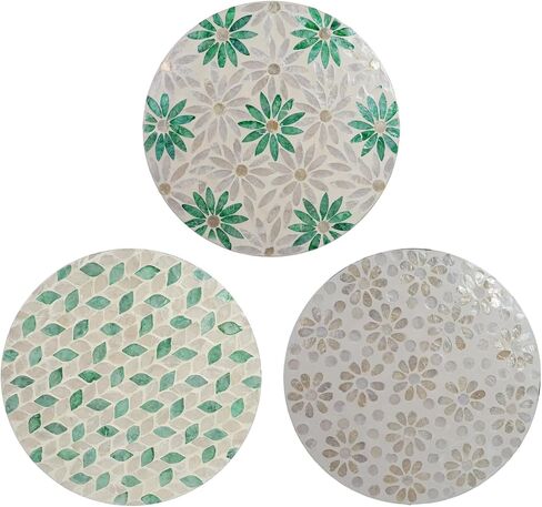 HEVSTIL 3PCS 11.8 بوصة لوحة فنية جدارية من صدفة اللؤلؤ - لوحات جدارية ساحلية مصنوعة يدويًا باللون الأخضر | منحوتات جدارية من الفسيفساء لغرف النوم والحمامات والمكاتب والفنادق وديكور المنزل (النمط الطبيعي) in Kuwait
