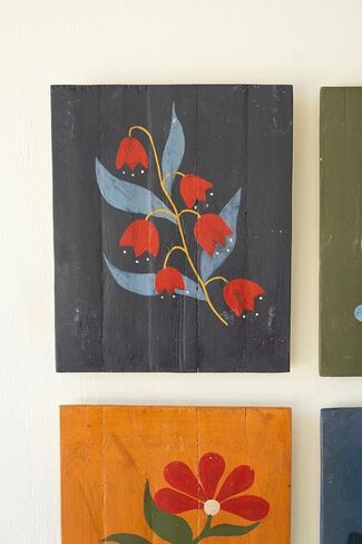 Set of 4 Hand Painted Recycled Wood Floral Wall Art Panels – Colorful Folk Inspired Botanical Wall Decor - Rustic Farmhouse Decorative Wood Art for Living Room, Bedroom & Entryway in Saudi Arabia