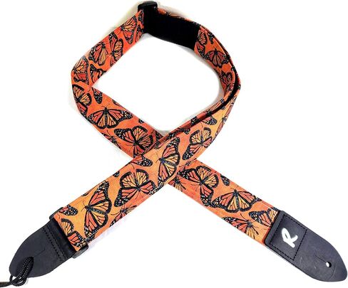 Monarch Butterfly Guitar Strap, Genuine Leather Ends, Includes 2 Strap Locks & 1 Pick. Adjustable Strap, Pick Pocket, For Bass, Electric & Acoustic Guitars Gift for Guitar Players Men, Women & Kids in Saudi Arabia