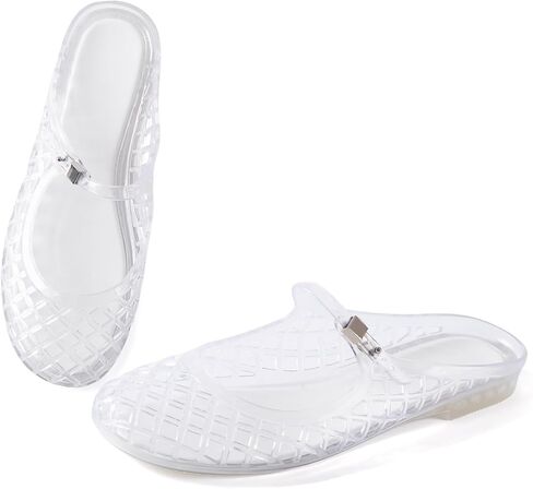 Women Mary Jane Jelly Mule Flat Sandals Waterproof Beach Pool Comfort Soft Insole Breathable Hollow Quick-Dry Summer Adjustable Buckle Strap Water Slides in Saudi Arabia