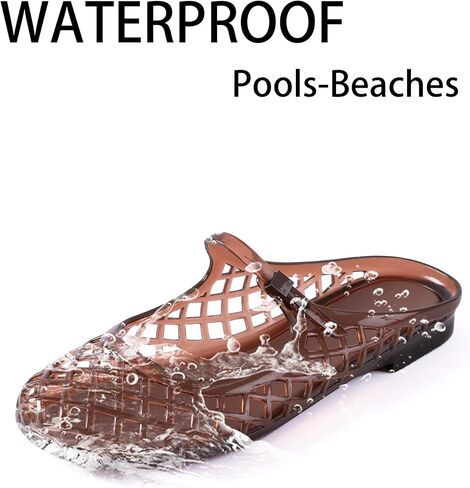 Women Mary Jane Jelly Mule Flat Sandals Waterproof Beach Pool Comfort Soft Insole Breathable Hollow Quick-Dry Summer Adjustable Buckle Strap Water Slides in Saudi Arabia