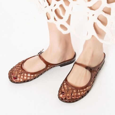 Women Mary Jane Jelly Mule Flat Sandals Waterproof Beach Pool Comfort Soft Insole Breathable Hollow Quick-Dry Summer Adjustable Buckle Strap Water Slides in Saudi Arabia
