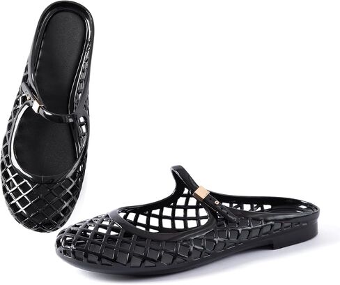 Women Mary Jane Jelly Mule Flat Sandals Waterproof Beach Pool Comfort Soft Insole Breathable Hollow Quick-Dry Summer Adjustable Buckle Strap Water Slides in Saudi Arabia