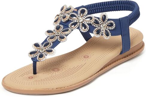 iCKER Women Rhinestone Sandals T-Strap Buckle Bohemian Pearl Crystal Flat Sandals in Saudi Arabia