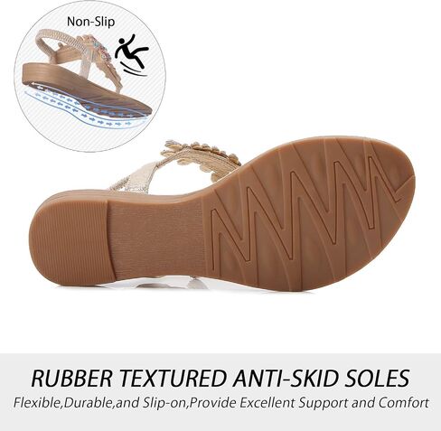 iCKER Women Rhinestone Sandals T-Strap Buckle Bohemian Pearl Crystal Flat Sandals in Saudi Arabia