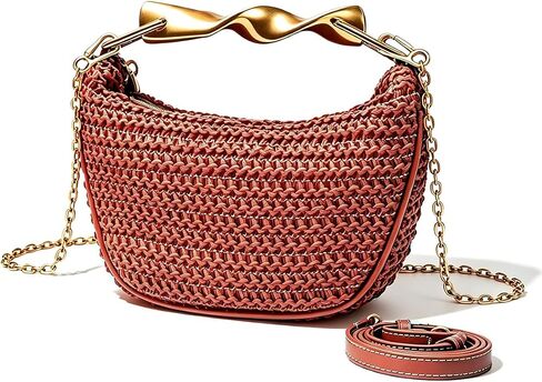 BaiYouDa Mini Straw Crossbody Bags for Women Summer Beach Clutch Purses Handmade Woven Handbag with 2 Straps in Saudi Arabia