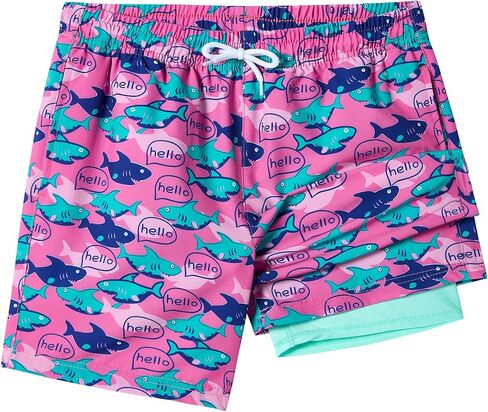 SILKWORLD Boys Swim Trunks with Compression Liner Quick Dry Bathing Suit No-Chafing Swimming Shorts for Kids Swimwear 5T-16Y in Kuwait