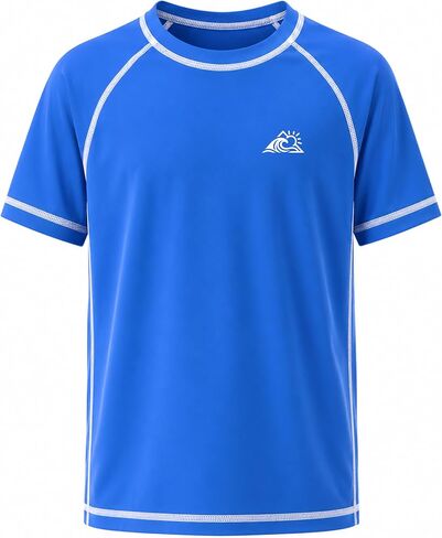 قميص سباحة للأولاد Rash Guard، قمصان قصيرة الأكمام للأطفال والشباب للحماية من الشمس، عامل حماية من الشمس 50+ ملابس سباحة سريعة الجفاف لركوب الأمواج على الماء in Kuwait