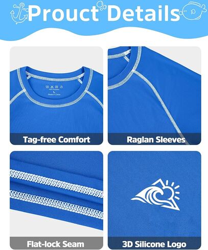 قميص سباحة للأولاد Rash Guard، قمصان قصيرة الأكمام للأطفال والشباب للحماية من الشمس، عامل حماية من الشمس 50+ ملابس سباحة سريعة الجفاف لركوب الأمواج على الماء in Kuwait
