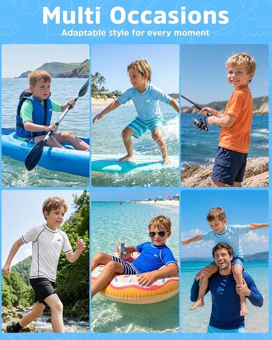 قميص سباحة للأولاد Rash Guard، قمصان قصيرة الأكمام للأطفال والشباب للحماية من الشمس، عامل حماية من الشمس 50+ ملابس سباحة سريعة الجفاف لركوب الأمواج على الماء in Kuwait