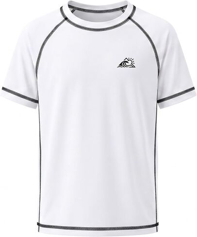 قميص سباحة للأولاد Rash Guard، قمصان قصيرة الأكمام للأطفال والشباب للحماية من الشمس، عامل حماية من الشمس 50+ ملابس سباحة سريعة الجفاف لركوب الأمواج على الماء in Kuwait