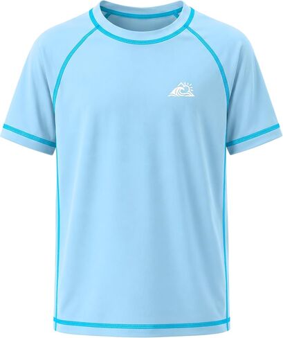قميص سباحة للأولاد Rash Guard، قمصان قصيرة الأكمام للأطفال والشباب للحماية من الشمس، عامل حماية من الشمس 50+ ملابس سباحة سريعة الجفاف لركوب الأمواج على الماء in Kuwait