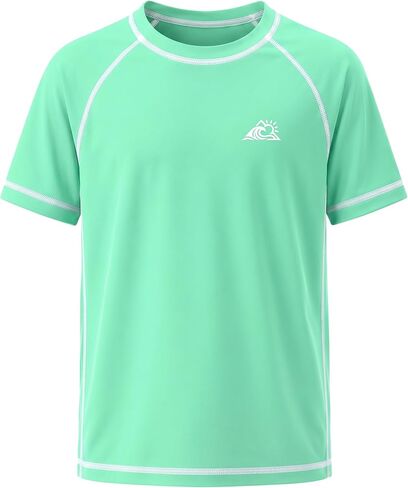 قميص سباحة للأولاد Rash Guard، قمصان قصيرة الأكمام للأطفال والشباب للحماية من الشمس، عامل حماية من الشمس 50+ ملابس سباحة سريعة الجفاف لركوب الأمواج على الماء in Kuwait
