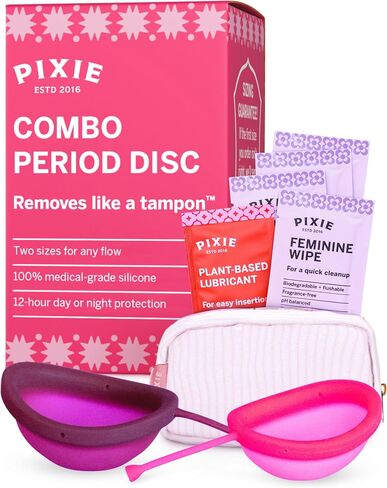 Pixie Medium & Large Menstrual Discs for Feminine Care – Soft Reusable Period Discs Made with 100% Medical-Grade Silicone – 12-Hour Wear – Holds up to 5 & 7 Tampons in Kuwait
