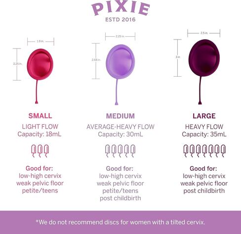 Pixie Medium & Large Menstrual Discs for Feminine Care – Soft Reusable Period Discs Made with 100% Medical-Grade Silicone – 12-Hour Wear – Holds up to 5 & 7 Tampons in Kuwait