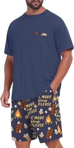 Mens Pajamas Set Lightweight Summer Pjs Sleepwear Quick Dry Soft Comfy Short Sleeve Loungewear Shorts (S-4X) in Saudi Arabia