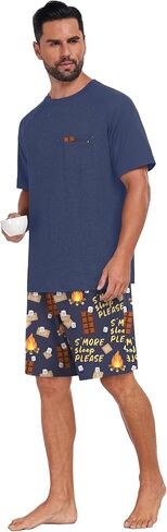 Mens Pajamas Set Lightweight Summer Pjs Sleepwear Quick Dry Soft Comfy Short Sleeve Loungewear Shorts (S-4X) in Saudi Arabia