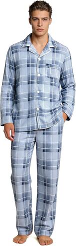 Vulcanodon Mens Plaid Pajama Set, Soft Cozy Button Down Lounge Pajamas for Men Long Sleeve Sleepwear Pants with Pockets in Kuwait