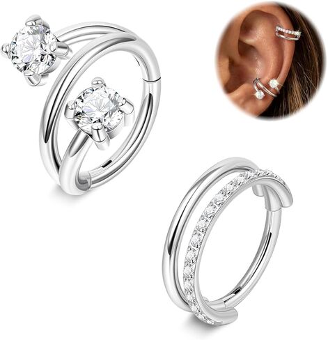 2PCS 16G Cartilage Hoop Earrings for Women Surgical Steel Double Hoop Helix Earrings Trendy Hypoallergenic Daith Tragus Conch Piercing Jewelry 8mm/10mm in Kuwait