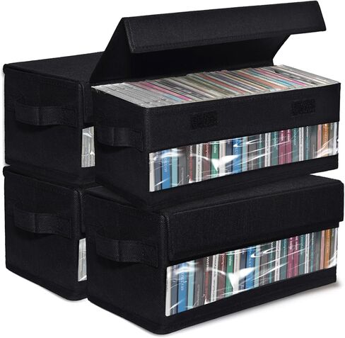 CCidea 4 Pack DVD Storage Box with Clear Window, DVD Case Organizer with Zipper Closure, Foldable Stackable Media Storage for DVDs, Blu-ray, Video Games - Holds 27+ Standard Cases 15.75" x 8.1" x 6.3" in Saudi Arabia
