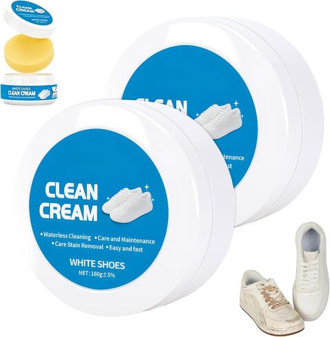 2PCS White Shoe Cleaning Cream, Multipurpose No-Wash Solid Paste with Sponge,Multipurpose White Shoes Clean Cream, Shoes Cleaner for Leather Sneakers Soles in Saudi Arabia