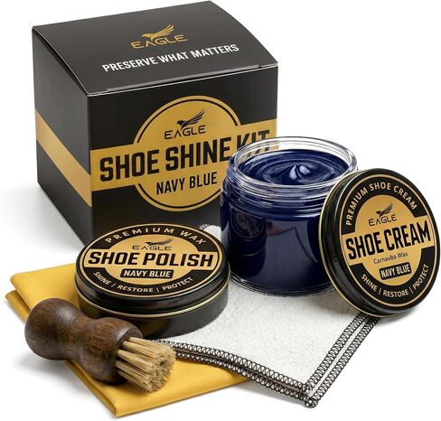 Eagle Shoe Shine Kit Navy Blue – 5-Piece Leather Shoe Polish & Cream Set with Brush & Cloths | Beeswax Waterproof Polish + Carnauba Wax Shoe Cream | Restore, Shine & Protect Dress Shoes & Boots in Saudi Arabia