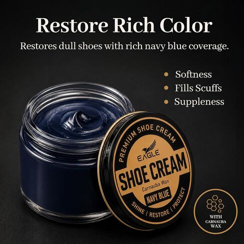 Eagle Shoe Shine Kit Navy Blue – 5-Piece Leather Shoe Polish & Cream Set with Brush & Cloths | Beeswax Waterproof Polish + Carnauba Wax Shoe Cream | Restore, Shine & Protect Dress Shoes & Boots in Saudi Arabia