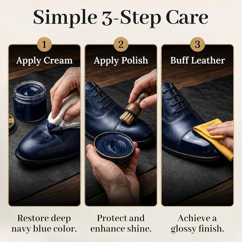 Eagle Shoe Shine Kit Navy Blue – 5-Piece Leather Shoe Polish & Cream Set with Brush & Cloths | Beeswax Waterproof Polish + Carnauba Wax Shoe Cream | Restore, Shine & Protect Dress Shoes & Boots in Saudi Arabia
